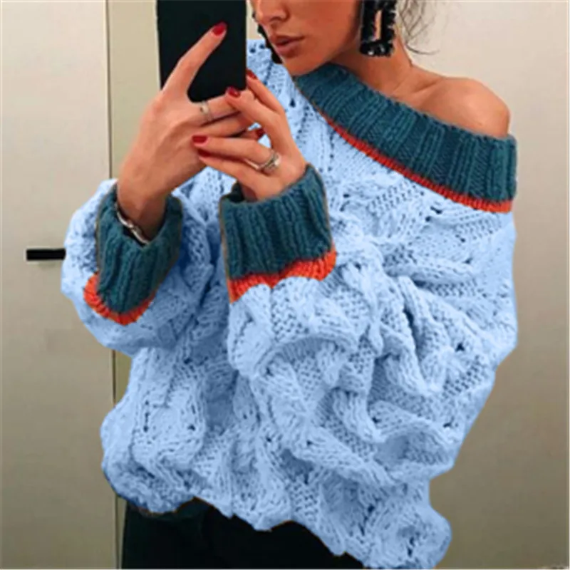Umeko Women's Off Shoulder Oversized Sweater - Batwing Sleeve Knit Pullover Tunic Top