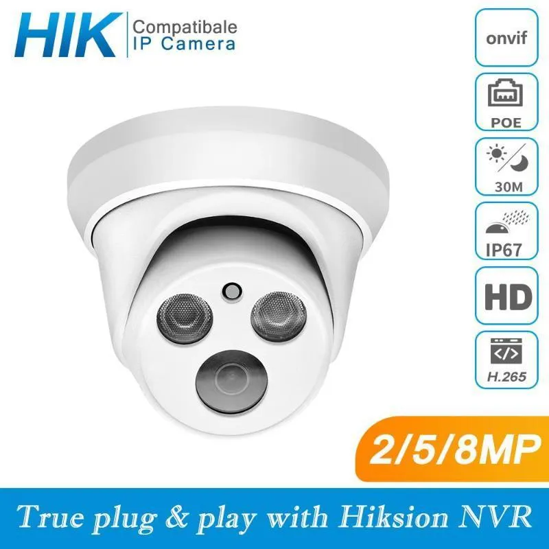 Cameras Hikvision Совместимый 5MP Dome Poe IP-камера 8MP Home Security CCTV 1080P IR 30M Onvif H.265 P2P Plugplay IPC1