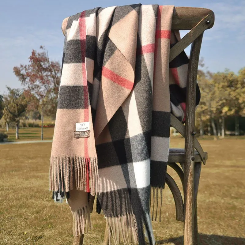 Högkvalitativ 100% Fashion Classic Plaid Printed Ultra Soft Thermal Cashmere Scarf 190*70cm