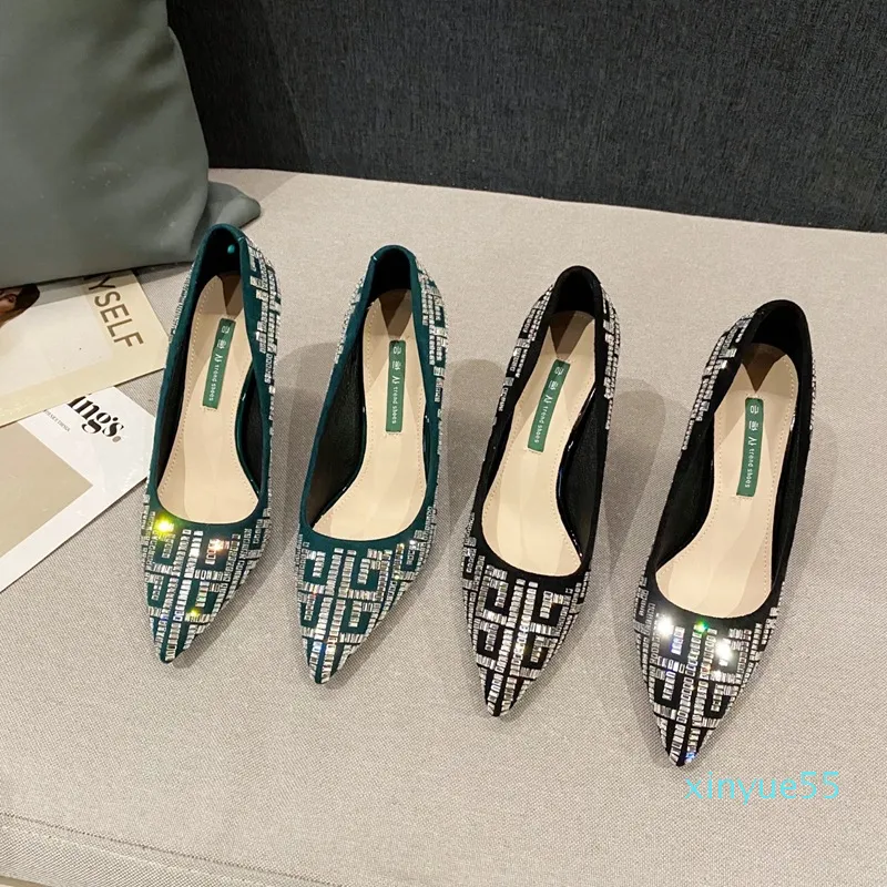 Высокие каблуки женские шпильки платье обувь весенний шинестон французский стиль заостренные ножные туфли для женщин