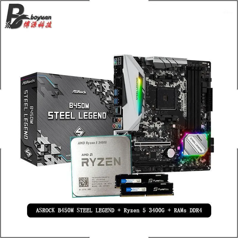 RAMs AMD Ryzen 5 3400G R5 CPU + ASROCK B450M STEEL LEGEND Motherboard+Pumeitou DDR4 2666MHz Suit Socket AM4 Without Cooler1