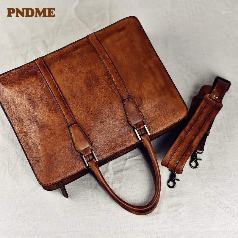 Портфельфазы pndme Vintage Высококачественный подлинный кожаный мужской портфель бизнес -ноутбук сумочка роскошная корова в офис