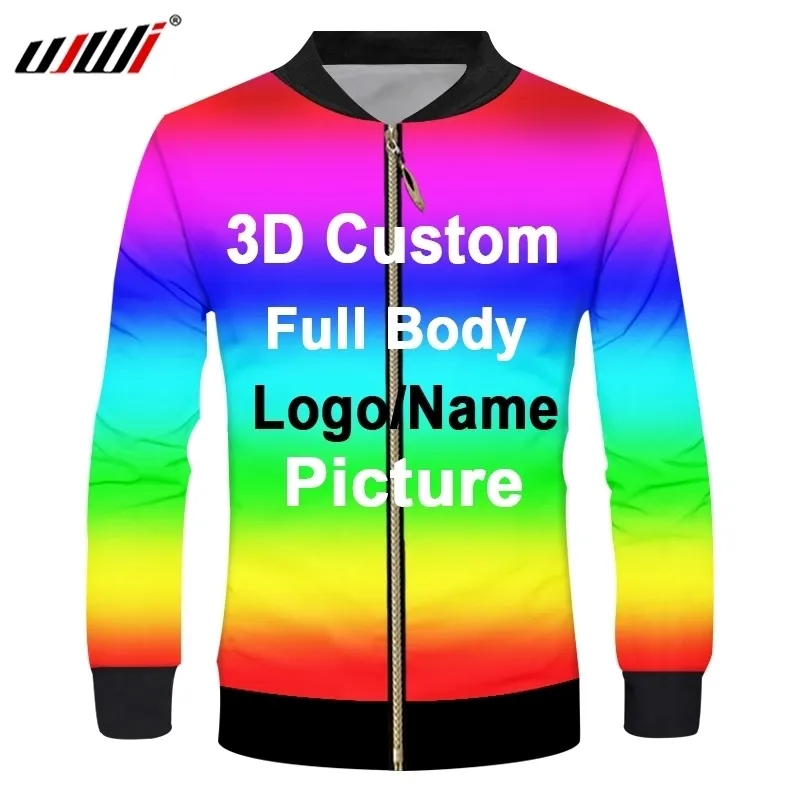 UJWI Männer 3D Print Zip Jacke Benutzerdefinierte Übergroße Mode Outwear Sublimation Zipper Streetwear Dropshipping Hot 201114