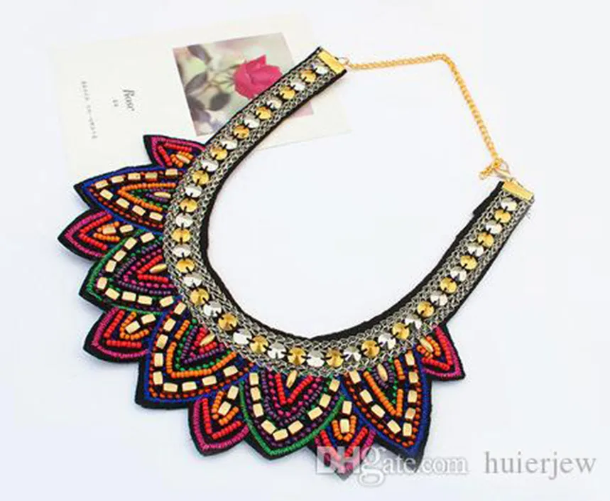 Uttalande halsband nepal tibetanska bohemiska halsband pendlar vintage handgjord flätad färgstark pärla bib krage halsband