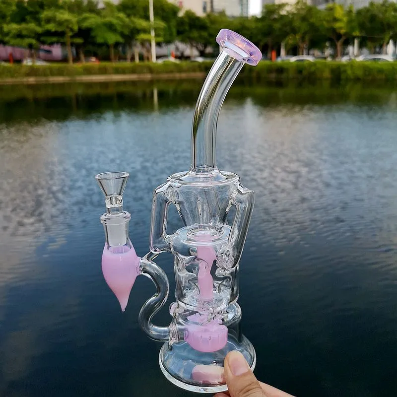 Turbine PERC Glas Wasserbongs Doppelrecycler Wasserhaare 14mm Weibliche Gelenk mit Fab Eier Öl Rig Wasserleitung DAB Rigs HR319