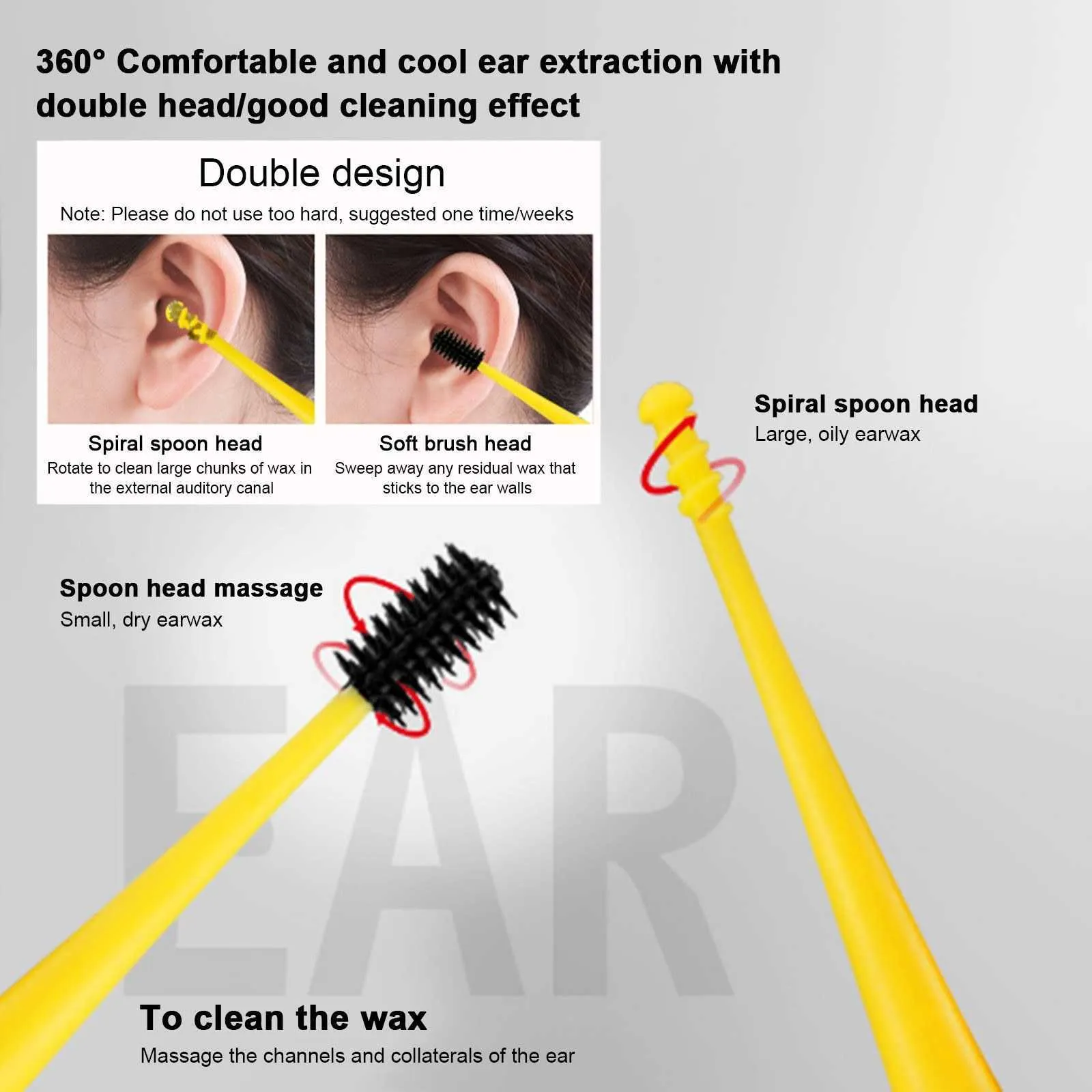 Ear Wax Cleaner Remover EarPick Earwax Spoon Soft Silicone Ear Cleaning Tool för vuxna och barn