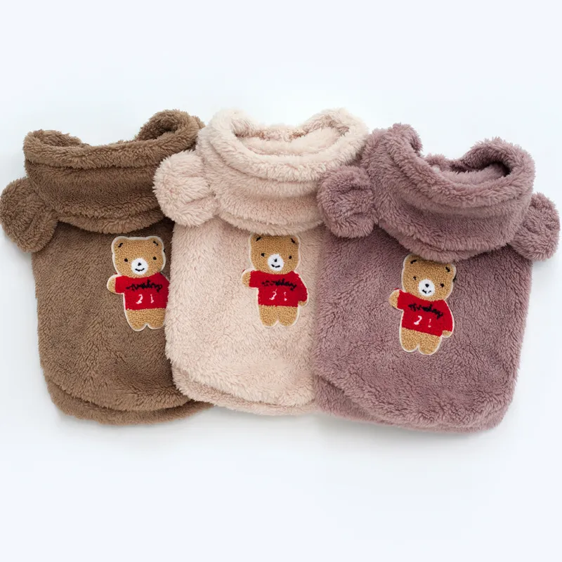 Fashion Pet Dog Clothes Velvet Vests Accessories Autumn And Winter Overcoat Supplies Bear Outer Wear Hat 14hp P2