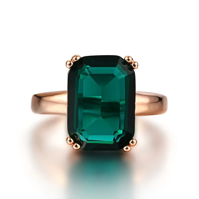 Natural Emerald Ring Zirkoon Diamond Ringen voor Dames Engagement Trouwringen met Groene edelsteenring 14K Rose Gold Fine Sieraden 201006