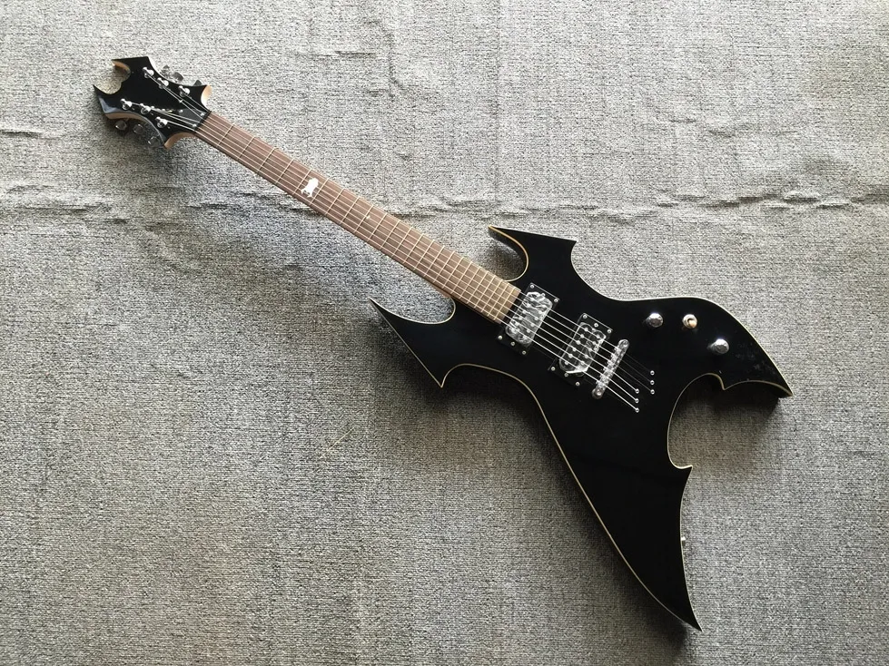 Skräddarsydda 6 strängar Rich Warlock Black Electric Guitar 21 Frets Rosewood Fretboard Chrome Hårdvara Kina gjorde gitarrer Gratis frakt