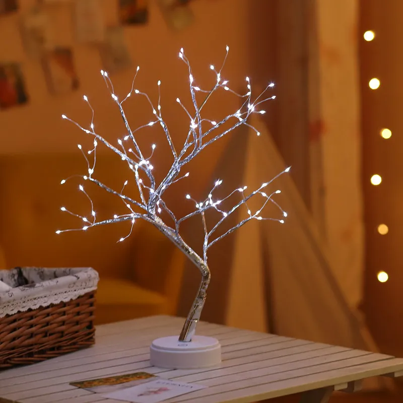 LED USB Fire Tree Light Miedź Drut Lampy Stołowe Night Light Dla Domu Sypialnia Wedding Wedding Party Bar Boże Narodzenie Dekoracja 5 SZTUK T1II2963