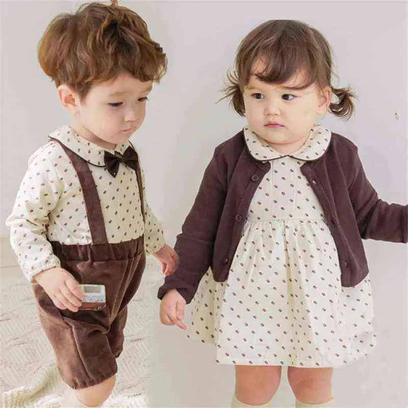 Babybror och syster matchande outfits tvilling kläder pojke och tjej romer jumpsuit overalls spanska tjejer klänningar pojkar bodysuit G1221