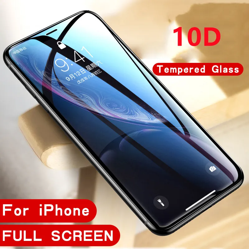 50 pcs protetor 10d vidro temperado no iPhone 11 12 13 pro xs max xr x 8 6 7 plus se 5 5s