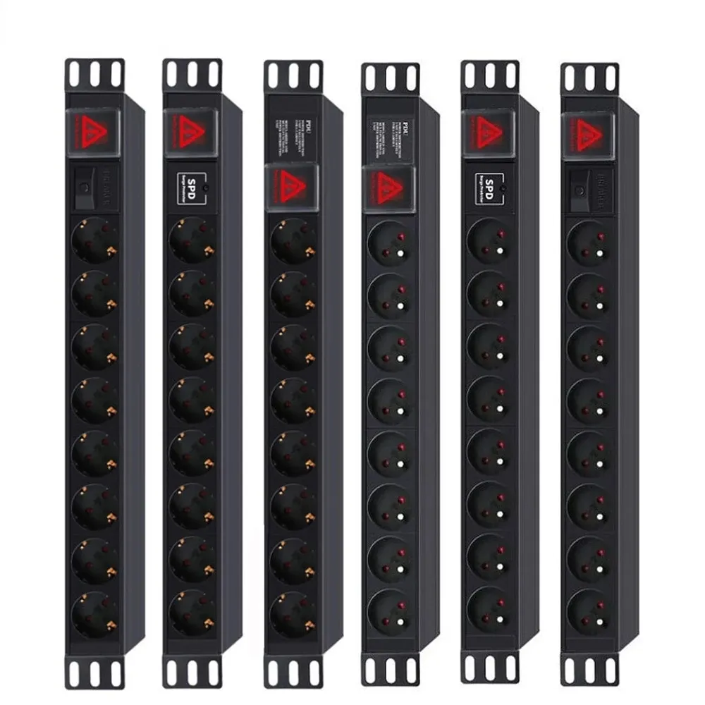 PDU POWER STRIP Distribution Unit Strömkabelpluggskåp 8 WAY AC Tyska / Fransk uttag Överbelastad Blixtbeständig Break Switch EU 2M Cord