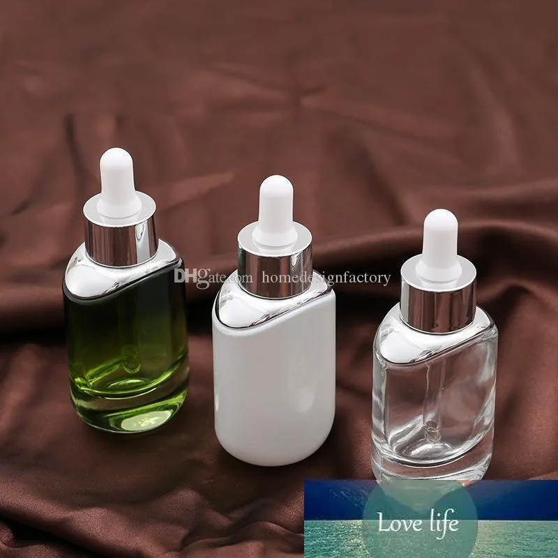30ML الأبيض الأخضر الزجاج قطارة زجاجة فارغة عينة عينة أنابيب الضروري النفط كاشف ماصة إعادة الملء زجاجة