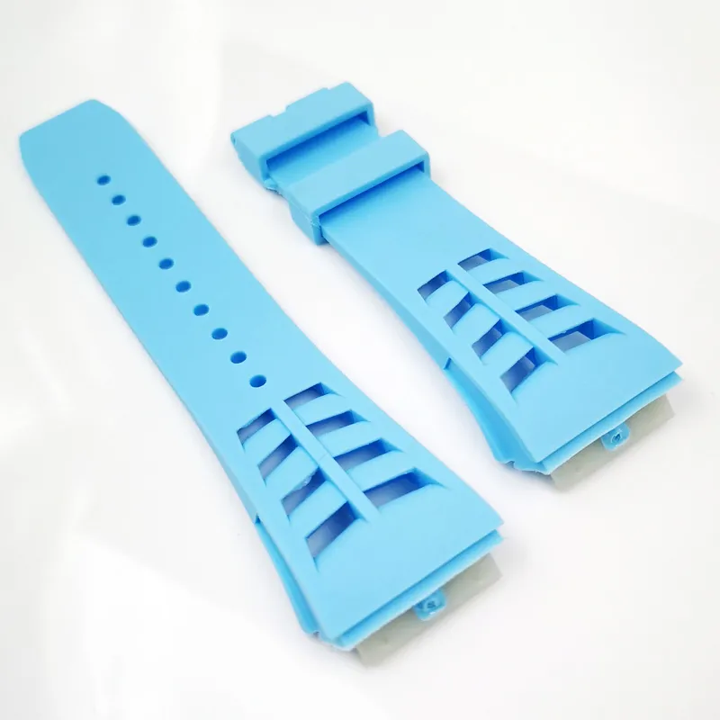 25mm Baby Blue Watch Band 20mm Vouwen Clasp Rubberen Strap voor RM011 RM 50-03 RM50-01