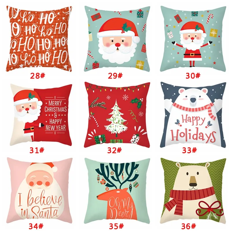 Cartoon Kerst Kussensloop 40 stijlen Sneeuwvlok Santa Claus Xmas Tree Gedrukt Kussensloop Xmas Decoratie Sofa Pillo WCAS BH4265 TYJ