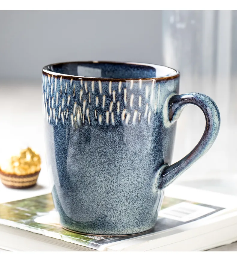 Tasse d'eau domestique nouveauté femme décor à la maison tasses à café Vintage four tasse en céramique tasse à café au lait bleu