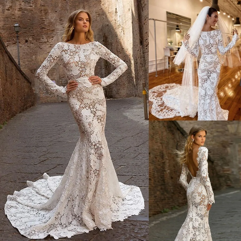 Bohemian Crochet Wedding Dress Stunning Lace Mermaid Maxi Dress Wedding With Backless Design, Bateau Neckline, Long Bohemian Crochet Wedding Dress Stunning Lace Mermaid Maxi Dress Wedding With Backless Design, Bateau Neckline, Long