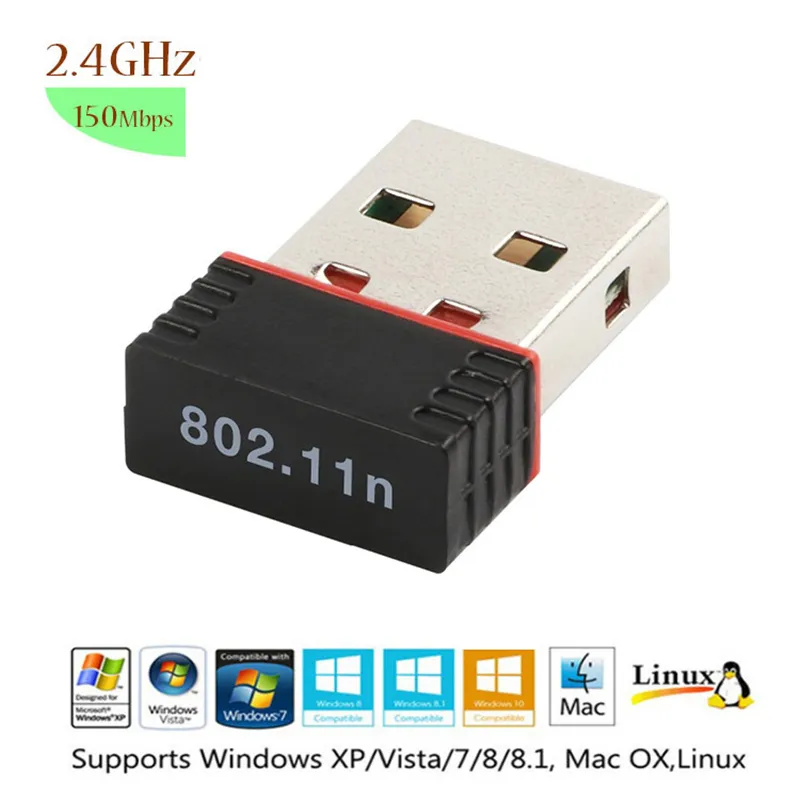 Adattatore wireless WiFi Nano 150M USB 150Mbps IEEE 802.11n g b Mini adattatori antenna Chipset MT7601 Scheda di rete 100 pezzi