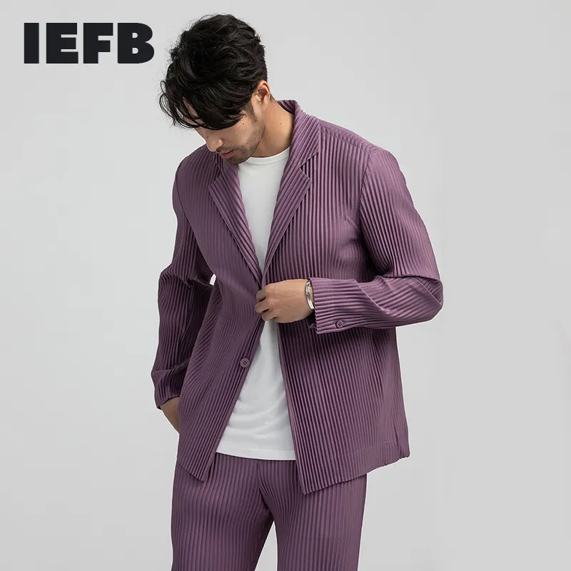 IEFB / Vêtements pour hommes Vêtements plissés Tissu extensible japonais Costume tout-match Blazers à col cranté décontracté pour homme LJ201103