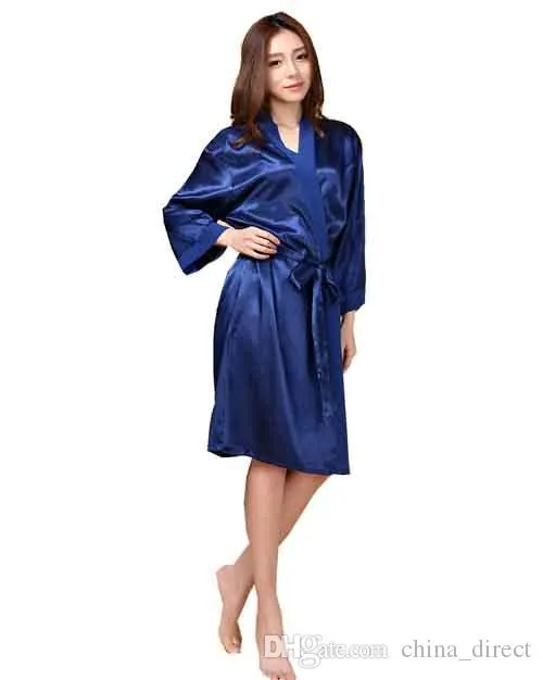 2017 Ladies womens Solid plain Satin rayon Robe Pajama Lingerie Sleepwear Kimono Gown pjs #3726