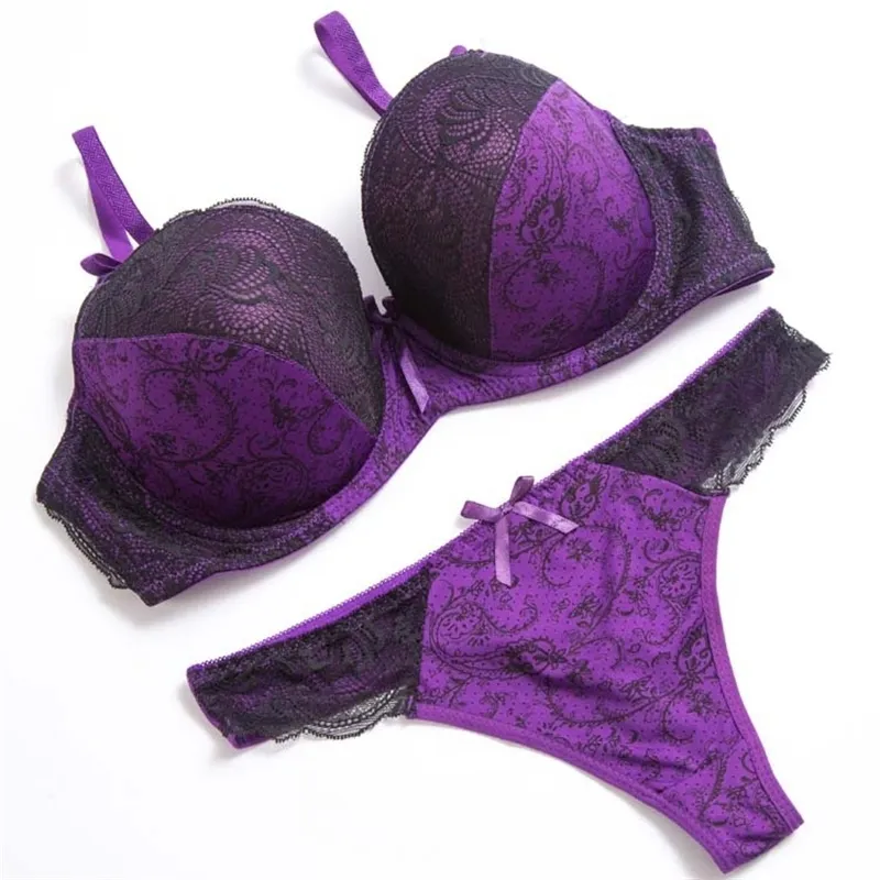 Sexy Lace Floral Push Up Bra Set Back For Women Solid Cup, Sizes