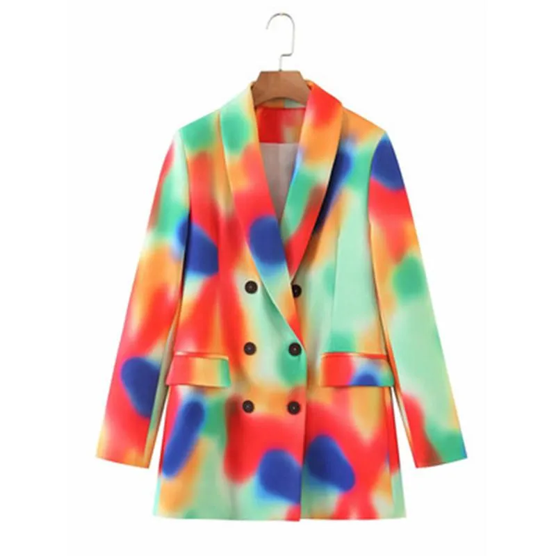 Womens Tie-Dye Simplicity Blazers 패션 트렌드 긴 소매 옷깃 더블 브레스트 미드 길이 겉옷 디자이너 여성 겨울 캐주얼 정장