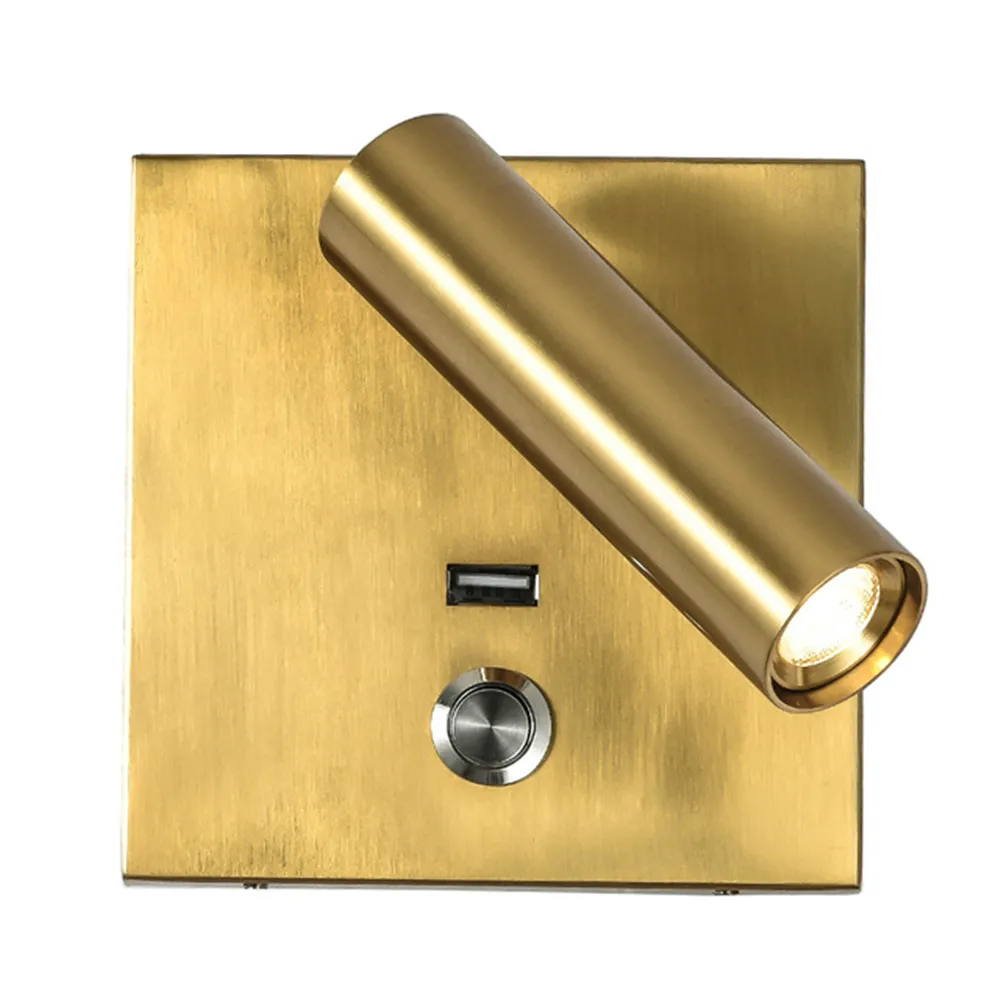 Topoch eingebrauchtes goldene Wandleitungslampen 3W Wohnzimmer Foyer Schlafzimmer Einstellbare Leselampe Ein/Aus mit USB -Ladegerät 5V 2a