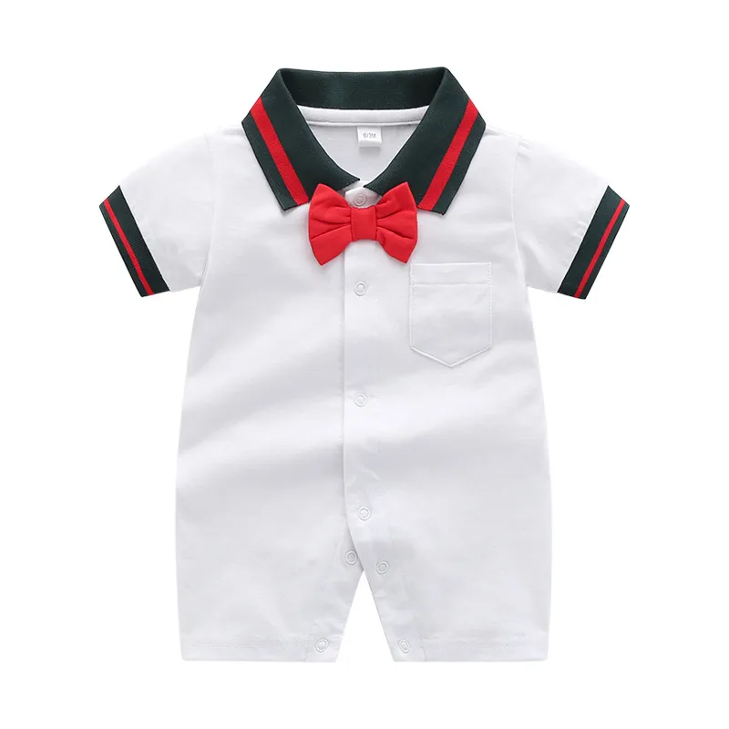 Verão Baby Boys Designer Romper Moda Infantil Listra Laço Laço de Manga Curta Romper Newborn Cavalheiro Onesie Close Roupas C6799