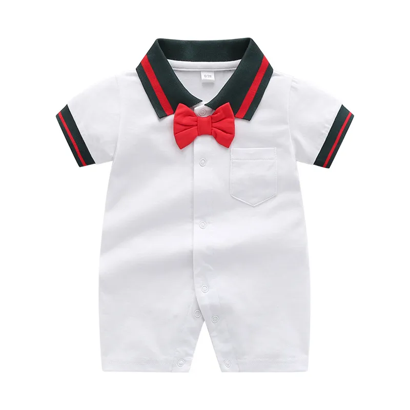 Yaz Bebek Erkek Tasarımcı Romper Moda Bebek Şerit Papyon Kısa Kollu Romper Yenidoğan Beyefendi Onesie Tırmanış Giyim C6799