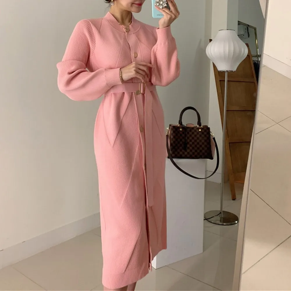 strapless open back dress Mock Neck Belted Sweater Dress Hot Pink / Medium