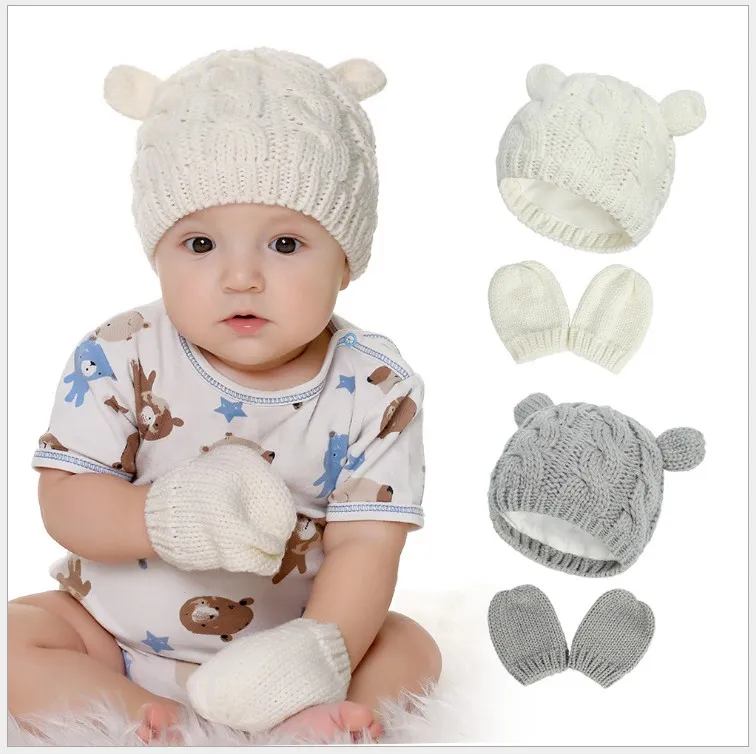 0-18 mois bébé tricoté chapeaux + gants mignon enfant en bas âge bébé casquettes automne hiver doux chaud chapeau infantile casquette