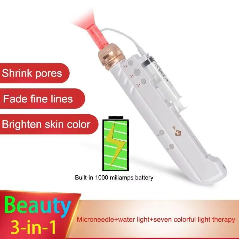 Mode 3 en 1 Mesogun Injecteur de mésothérapie automatique avec 7 couleurs Lumières Derma Pen Water Microneedle Meso Gun