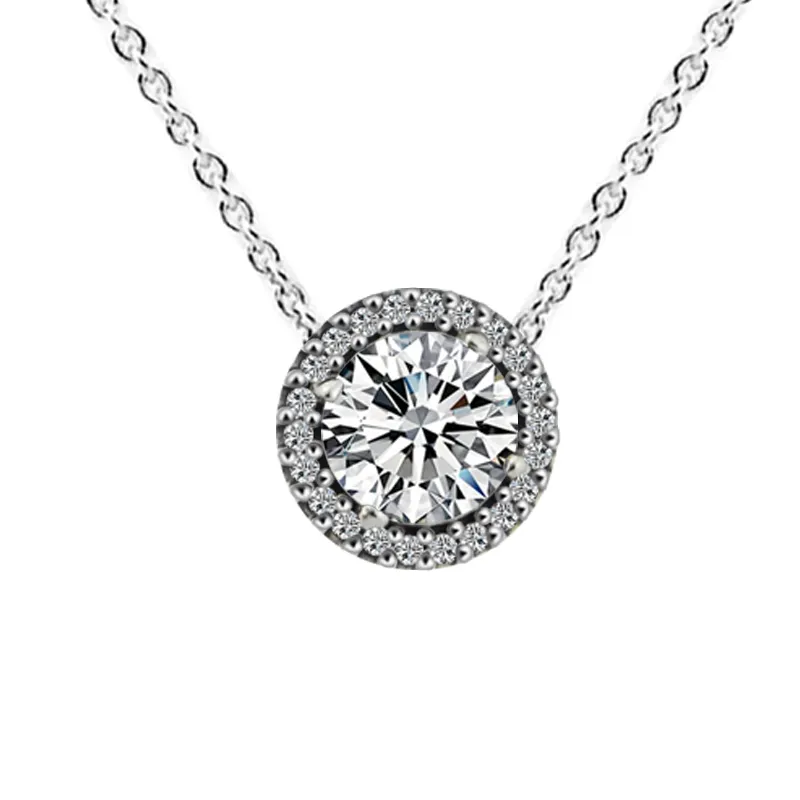 100% 925 Sterling Silver Classic Elegance Chaîne Collier avec Clear CZ Pendentif Collier pour Femmes DIY Bijoux collier En Gros Q0531