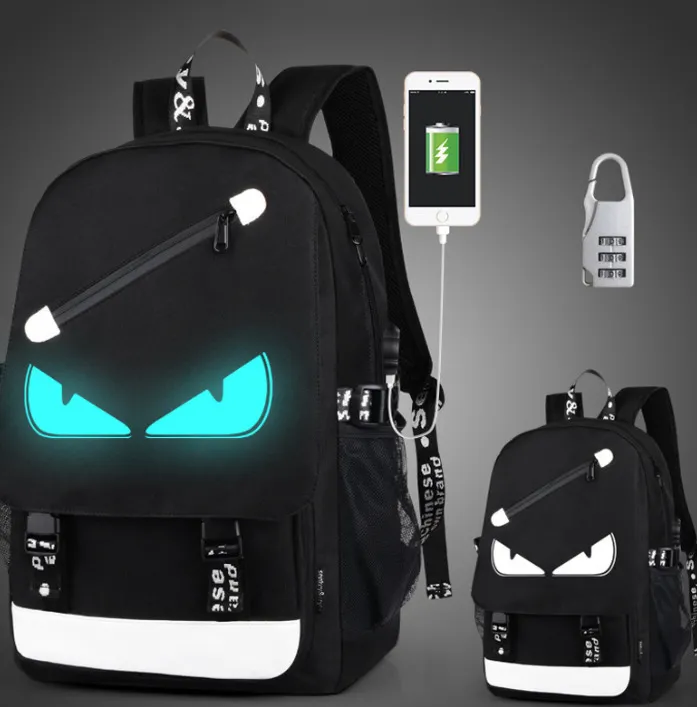 Kono Luminous School Backpack 3-in-1 Set, Anime Boys School Bag Shoulder Bag Pencil Case, 15.6 Laptop Backpack for Students Teens Girls, Grey, Boys' Luminous School Bags Set