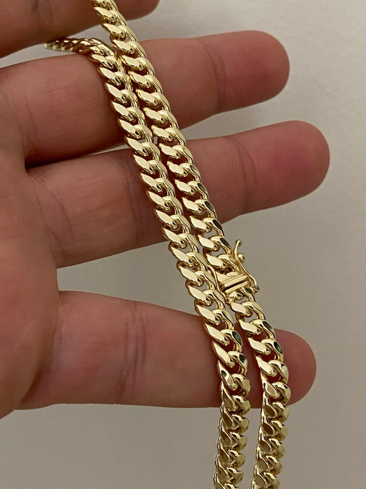 Collier chaîne à maillons cubains Miami plaqué or jaune 10 carats pour hommes, épais, serrure de boîte de 6mm