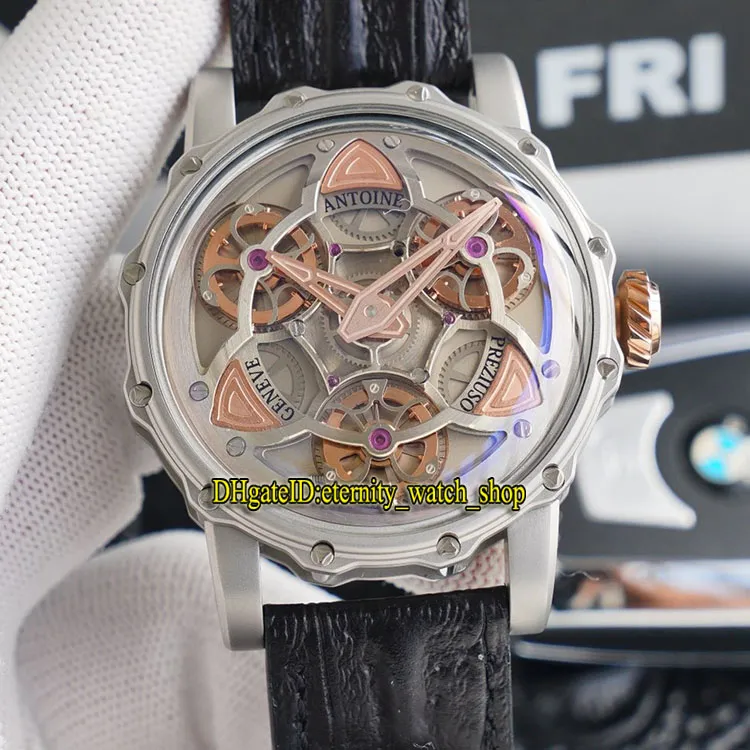 Rose Gold Omgekeerde Triangle Dial Japan Miyota Automatische Mechanische MaxLab Voyager Skeleton Mens Horloge 316L Steel Case Lederen Sporthorloges