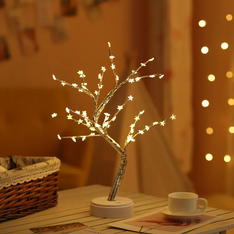 LED USB Fire Tree Light Lampade da tavolo in filo di rame Luce notturna la casa Camera da letto interna Festa di nozze Bar Decorazione natalizia 5 pezzi T1I2963