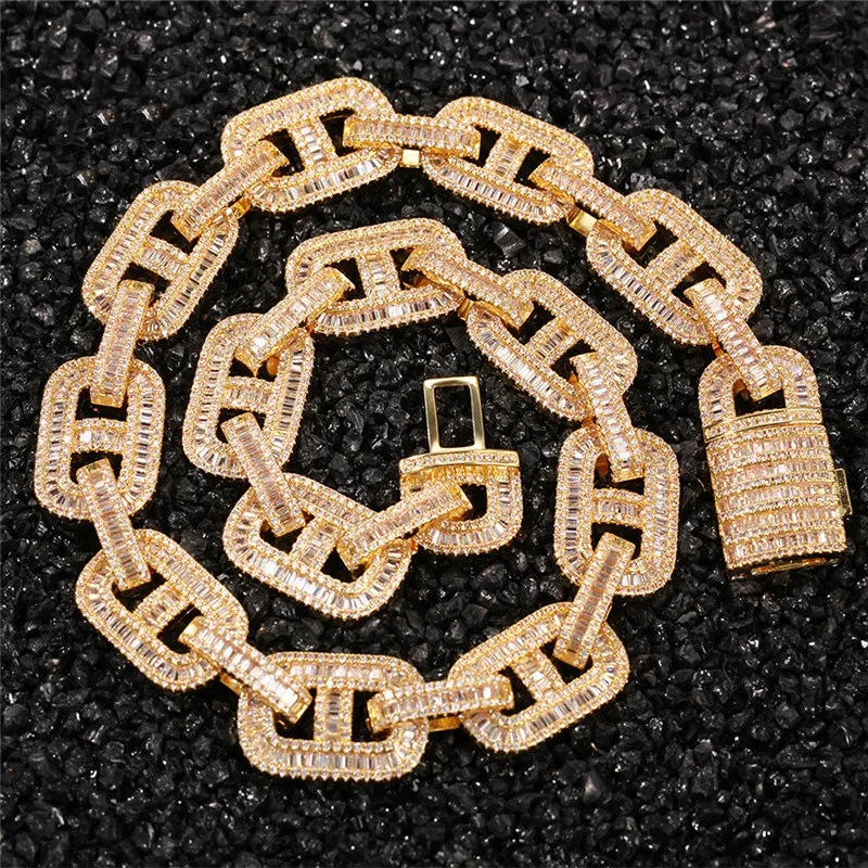15mm 16inch 18inch 20inch Gold Plated Bling Full CZ Diamond Cuban Chain Necklace Bracelet Punk Hiphop Rapper Street Jewelry for Men