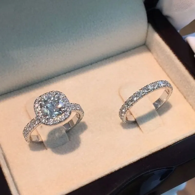 Luksusowe pierścienie zaręczynowe Cubets Set Kobieta Square Geometria Anillos Cyrkon Crystal Wedding for Women Bridal Jewelry Mujer Bague
