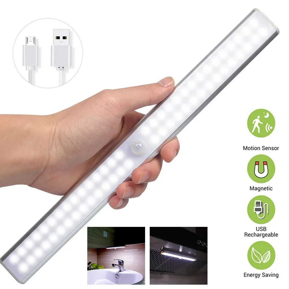 Szafka LED Light Lighting Closet Light Pir Motion Sensor Lampa 24/40/60 Diody bezprzewodowej USB Lampy kuchenne do korytarza