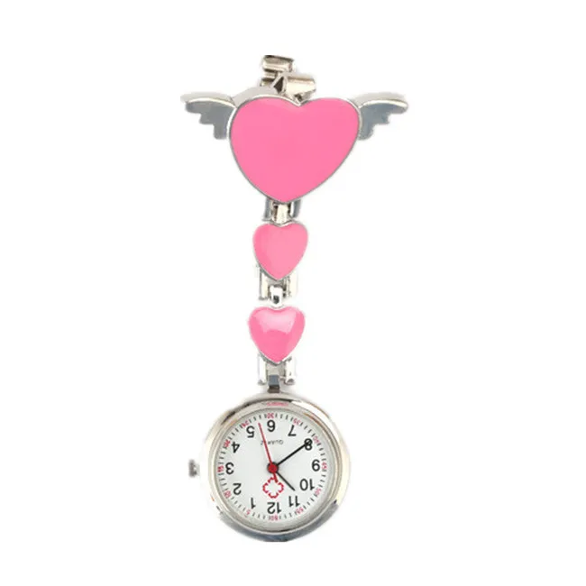 Orologio da taschino da infermiera dal design colorato più recente, quadrante rotondo, quarzo, angelo, cuore, spilla, orologio da taschino con clip