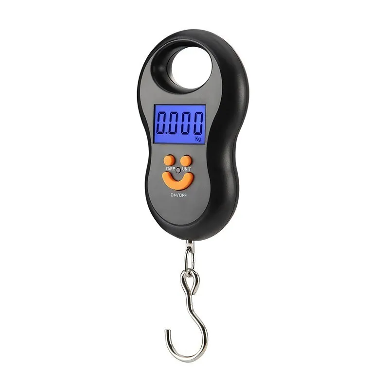 Tragbare Gepäck Mini Digital Waage 50 kg/10g Elektronische Waage LCD Display Angeln Wight Skala Küche Gewicht Werkzeug Steelyard Haken Y200531