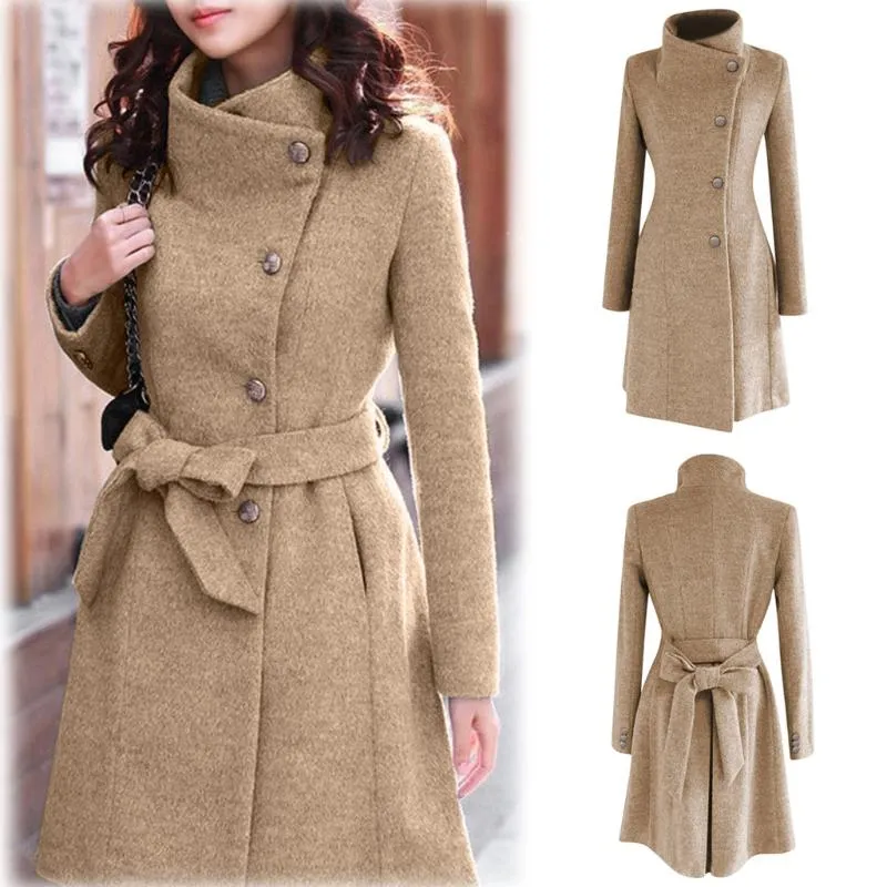 2020 Womens Winter Lapel Wool Coat Trench Jacket Lång ärm Overcoat Outwear Abrigos Mujer Invierno 2020 Camel Coat Plus Size Size