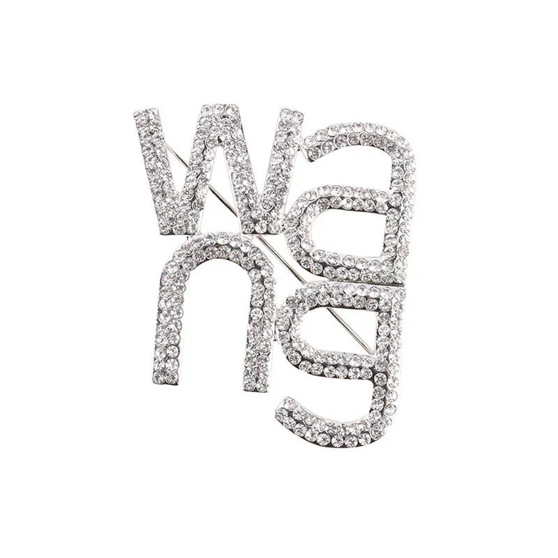Błyszczące Rhinestone Kobiety Wang Letter Pin Broszka Trending Moda Biżuteria Broszki 201009