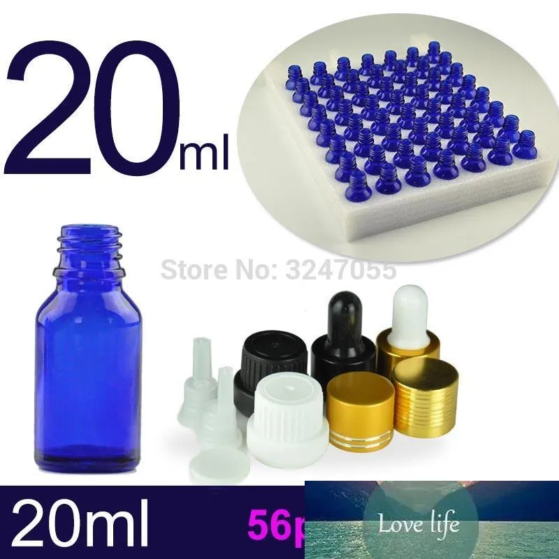 Bouteille de parfum compte-gouttes cosmétique en verre vide bleu 20ML 56 pièces, récipient de Pipette de réactif de maquillage de beauté, flacons de sérum d'huile essentielle