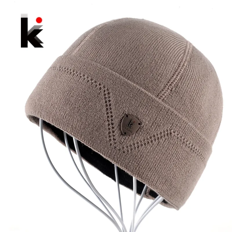 Mens Skullies Gorro Russie Beanie Touca Inverno Plus Chapeau de velours Bonnets tricotés Bonnet Bonnet d'hiver Chapeaux Bonnets pour hommes Y201024