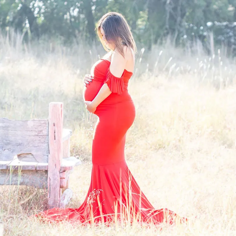 Elegant Off Shoulder Maternity Mermaid Dress For Photoshoot