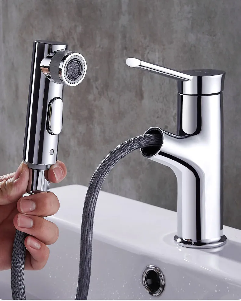 Freeshipping Dra ut Badrummet Basin Sink Faucet Rinser Sprayer Garrgle Borstning 3 Mode Mixer Tap Cold Hot Basin kran