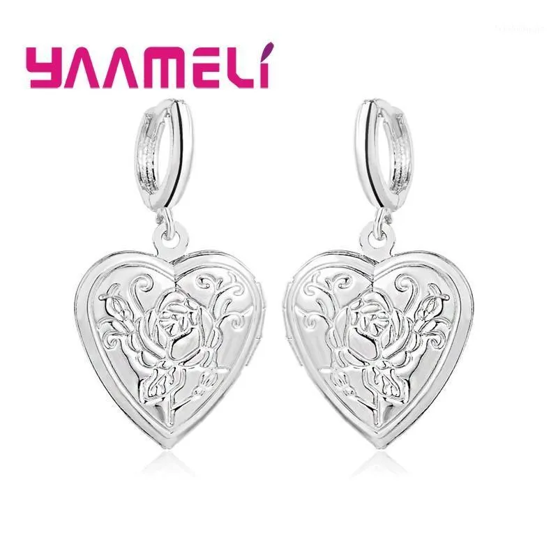 Dangle & Chandelier Top Rated 925 Sterling Silver Heart Charms Women Earrings Stylish Rose Carving With Smooth Lever Back Earwires Drop Ear